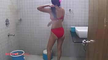 Indian Wife Reenu Shower Erotic Red Lingerie Getting Nude video